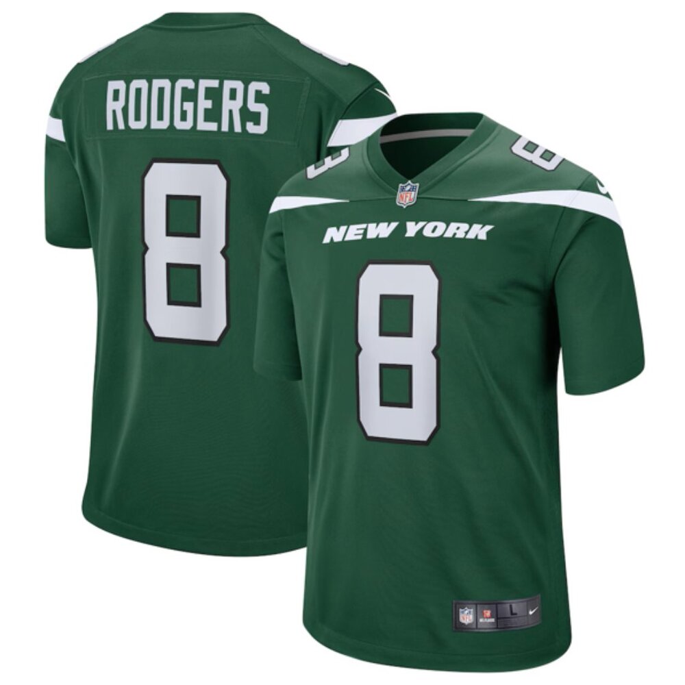 New York Jets Aaron Rodgers #8 Nike Game Jersey, Gotham Green, XL, NWT